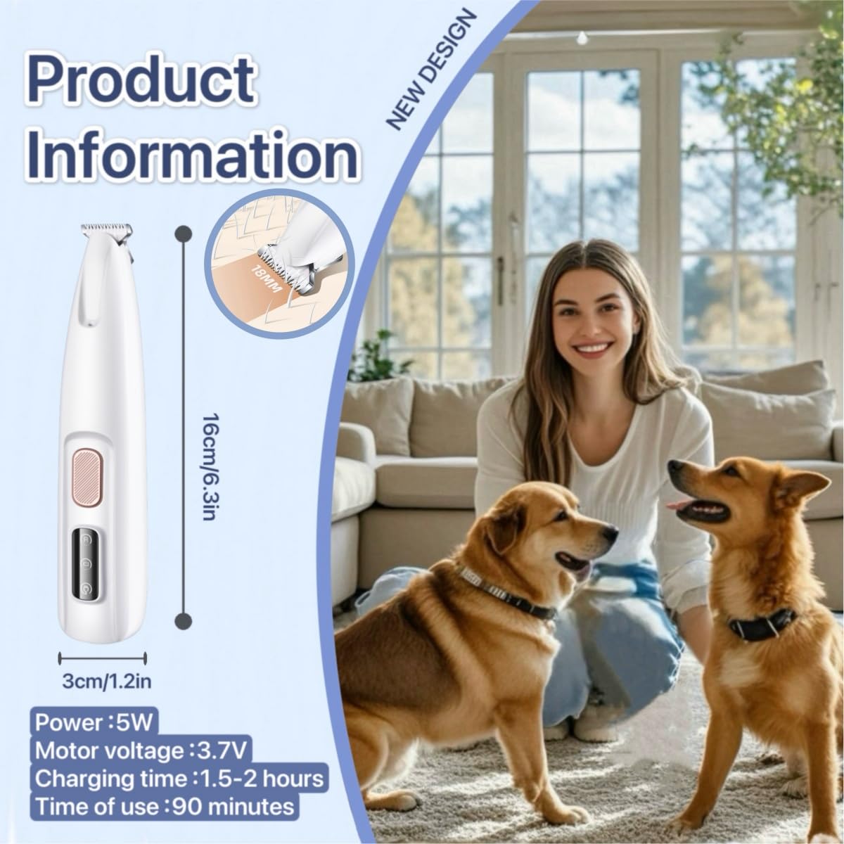 Dog Paw Trimmer Electric Dog Trimmer For Paws,Rechargeable Low Noise Waterproof Micro Precision Cordless Grooming Clipper With L
